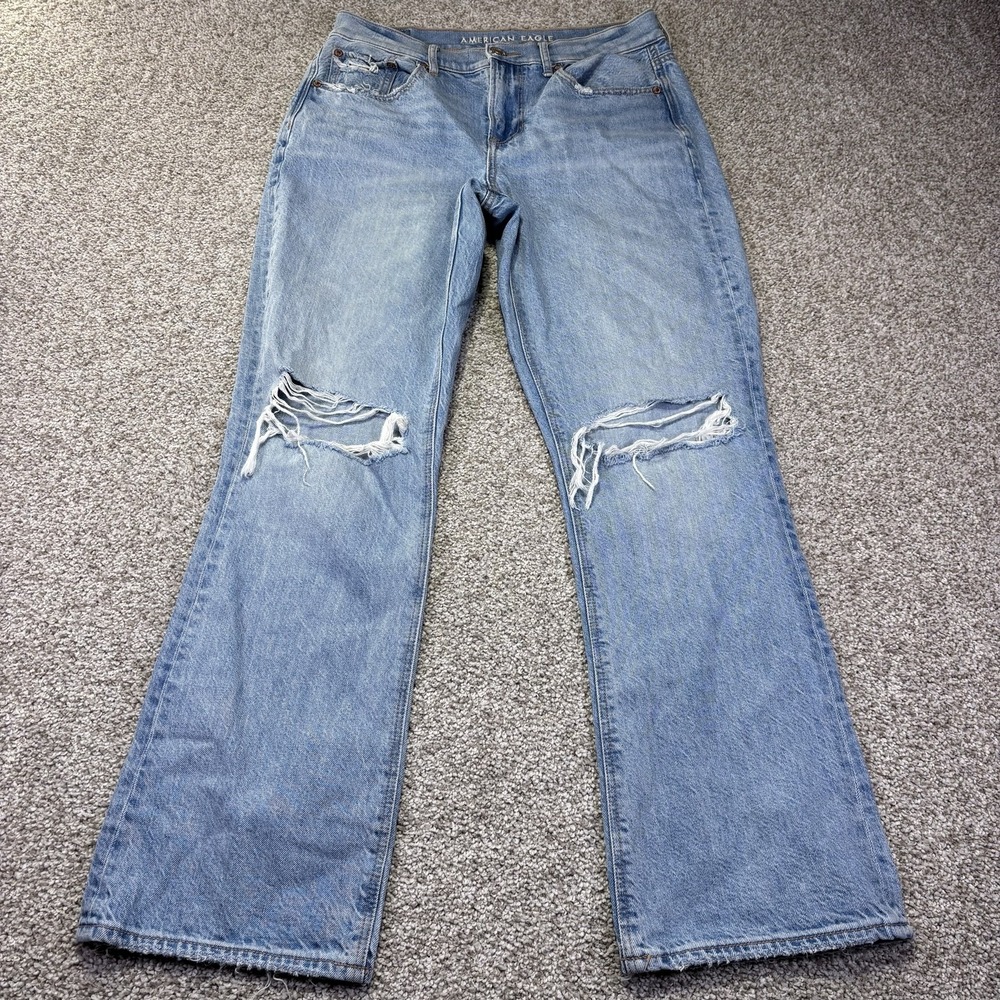 American Eagle 90s Bootcut Jeans Womens 4 Short Light Wash Distressed Blue